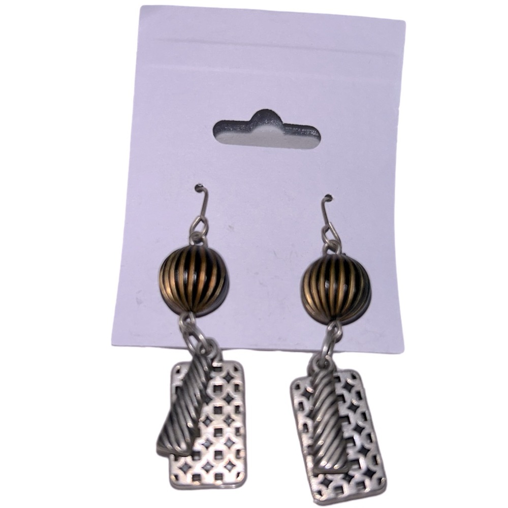 Chic style dangle hook pierced earrings silver and gold toned metal bead charms